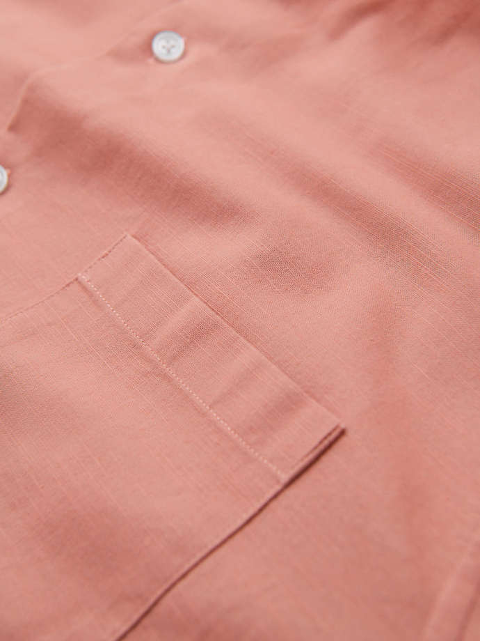 Men's linen shirt with collar and pocket REGULAR FIT - peach V1 OM-SHCS-0161