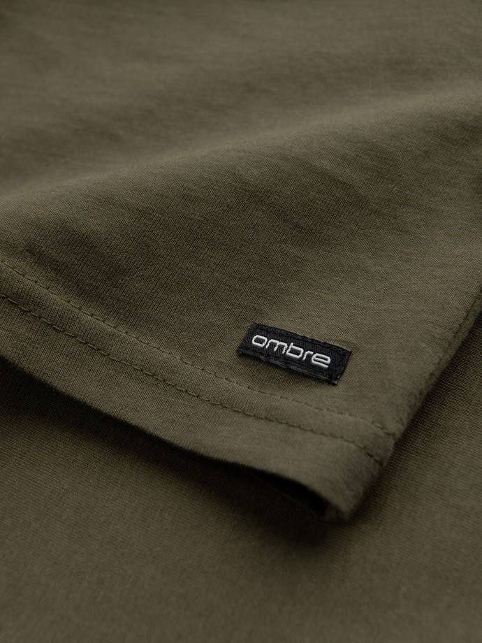 Men's cotton longsleeve with buttons at the neckline - dark olive V1 OM-LSCL-0107