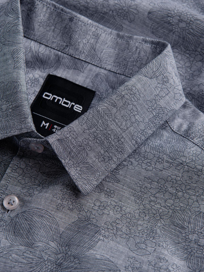 Classic flannel men's floral cotton shirt - grey V3 K701