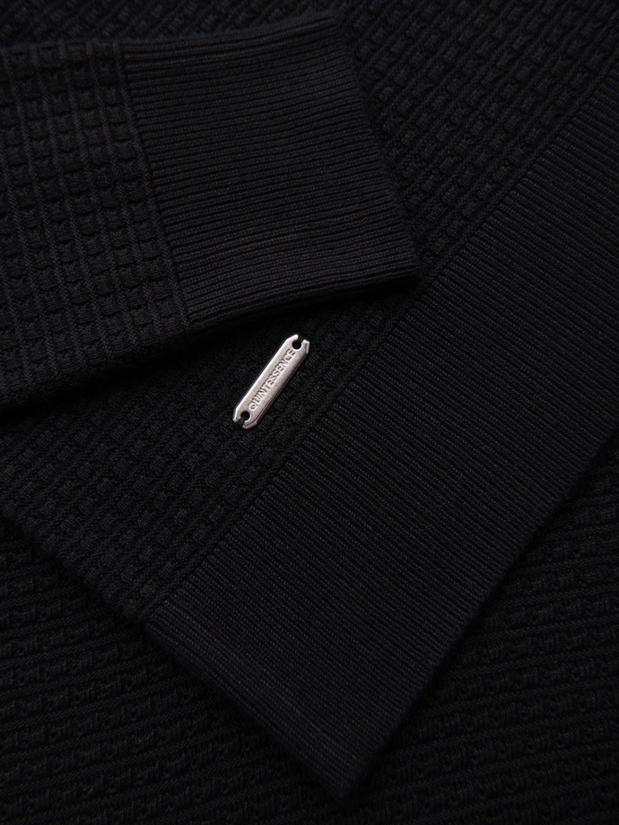 Strukturovaný pánský svetr s kulatým výstřihem - černý V3 OM-SWSW-0181