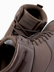 Men's high-top sneakers shoes with shiny elements - dark brown V3 OM-FOSH-0178