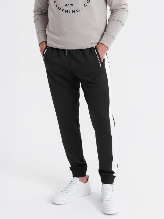 Men's sweatpants joggers with contrasting stripes - black V1 OM-PASK-0229