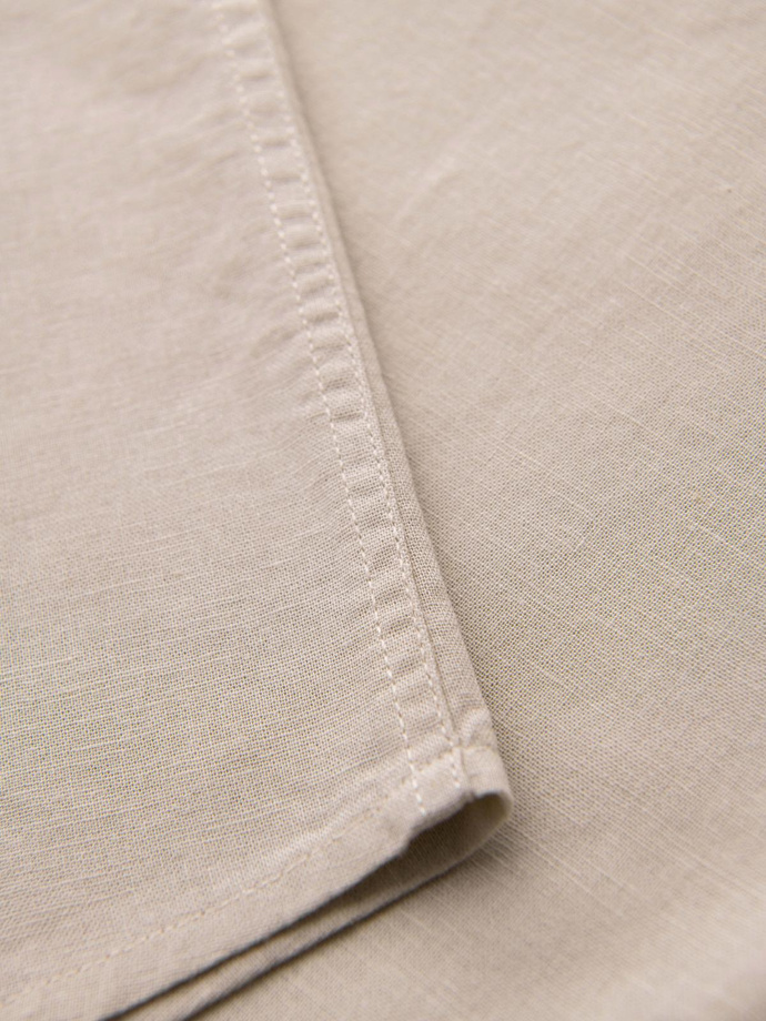 Men's short-sleeved linen-cotton shirt with pocket - beige V4 OM-SHSS-0167