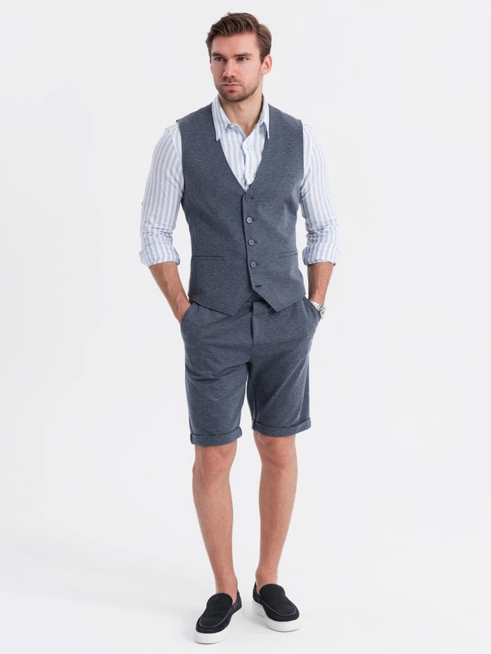 Set elegant costum bărbați vestă + pantaloni scurți - albastru marin V1 Z112