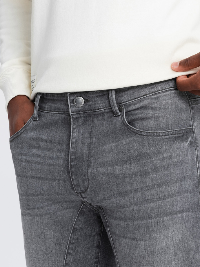 Pantaloni din denim TAPER FIT pentru bărbați cu cusături și picioare întoarse - gri V2 OM-PADP-0161