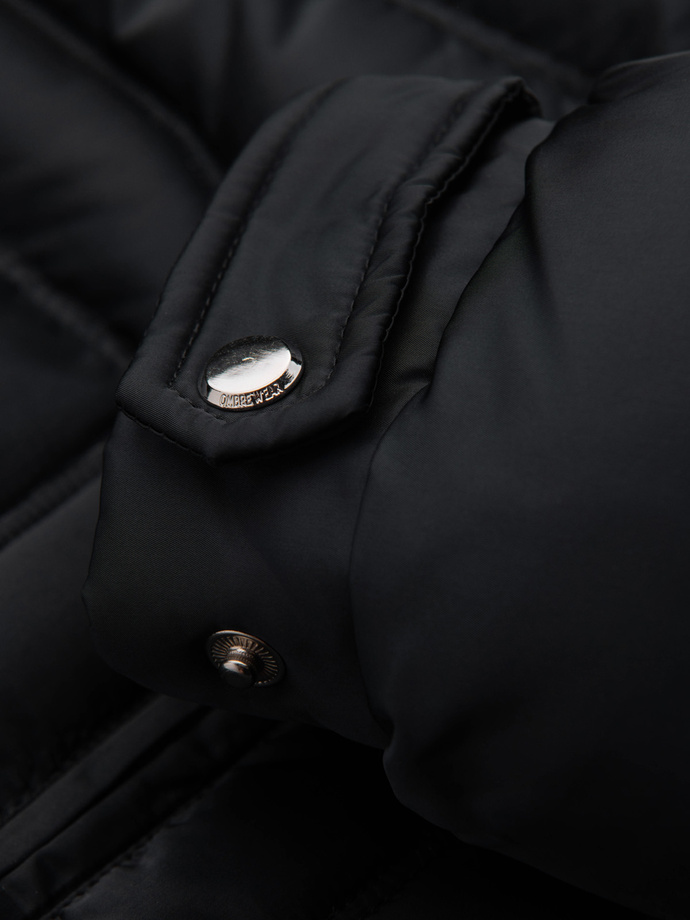Pánska prešívaná bunda s leskom a stojačikom - čierna V1 OM-JALP-0218