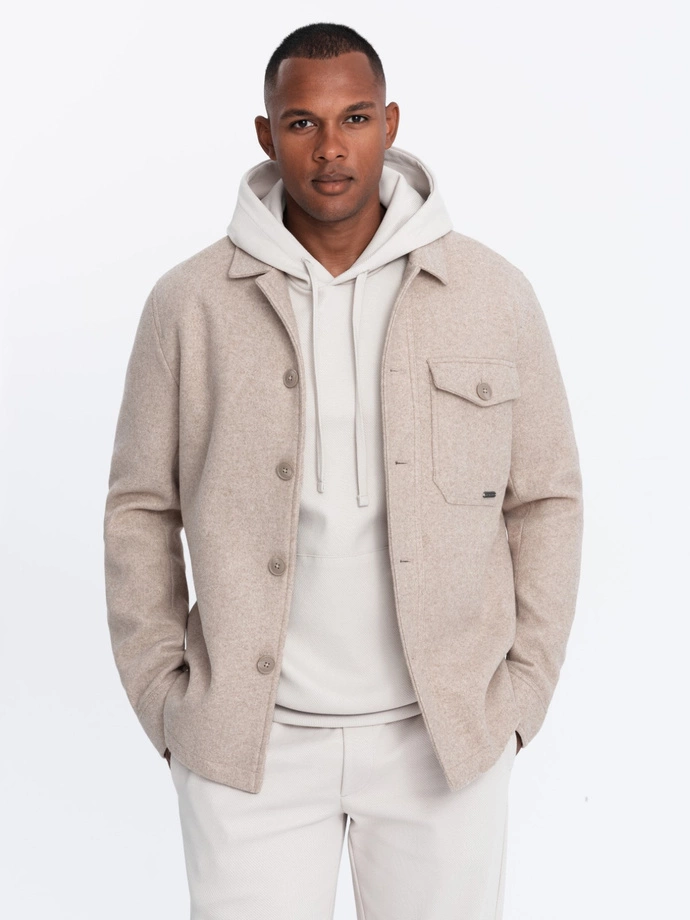 Men's lightweight fleece jacket with viscose - beige V1 OM-JANP-0199