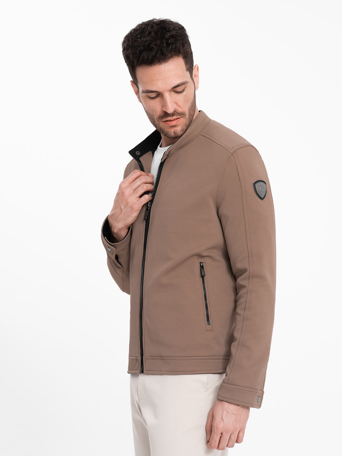 Pánská bunda BIKER ze strukturované tkaniny - světle hnědá V4 OM-JANP-0138