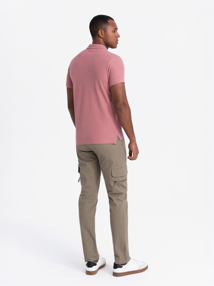 Tricou polo BASIC pentru bărbați, tricou piqué monocolor - roz închis V7 OM-POBS-0100