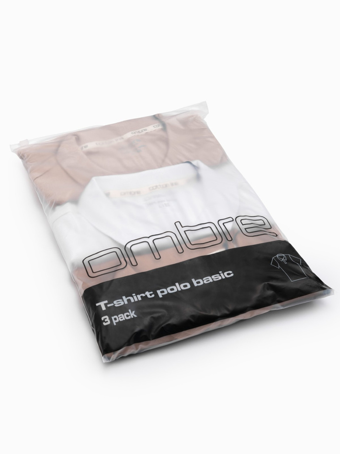 BASIC men's cotton polo t-shirt set - white/white/light brown V6 OM-POBS-0133