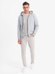 Men's button-down hooded sweatshirt - grey melange V2 OM-SSZP-0186