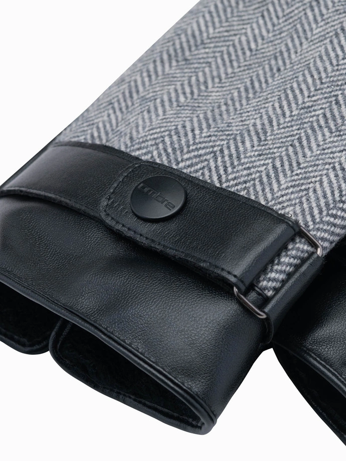 Elegant men's wool blend gloves - grey melange V1 OM-ACGL-0111