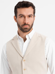 Fitted elegant men's vest with elastane and lapels - beige V2 OM-BLZV-0145