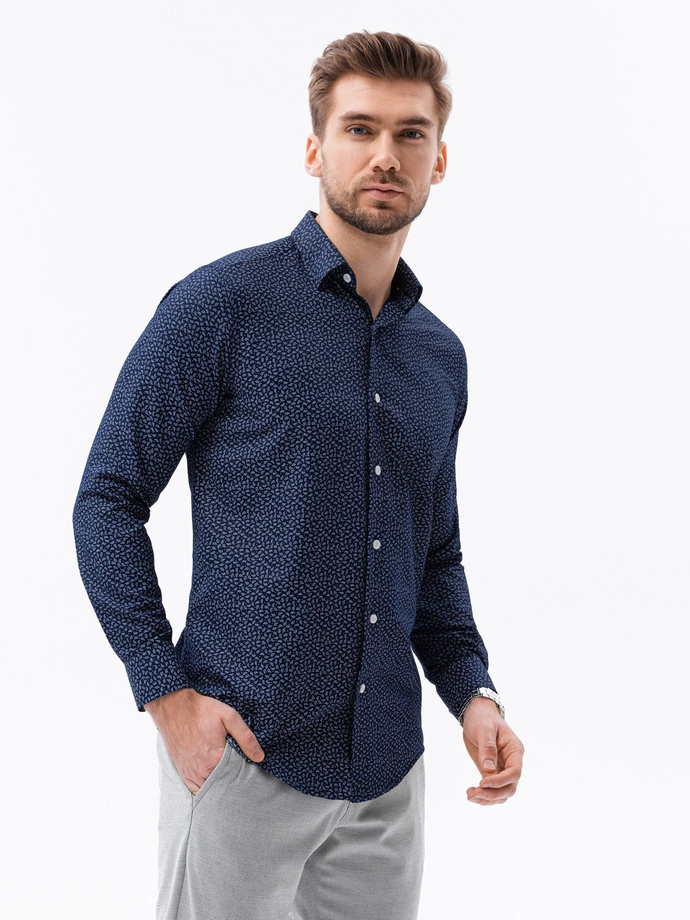 Men's shirt with long sleeves - navy/white K617