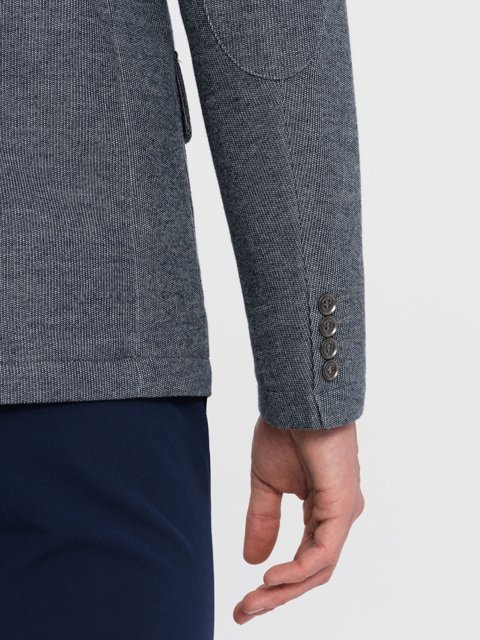 Sacou bărbătească cu petice la coate - albastru marin V2 OM-BLZB-0108