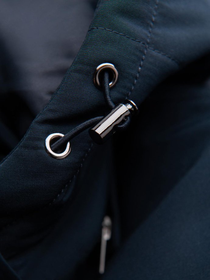 Men's hooded jacket with geometric diamond quilting - navy blue V2 OM-JAHP-0237