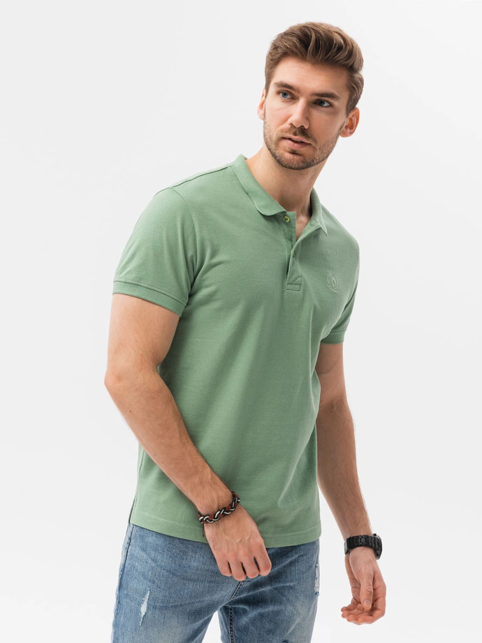 Tricou polo bărbătesc din tricot piqué - verde deschis V11 S1374