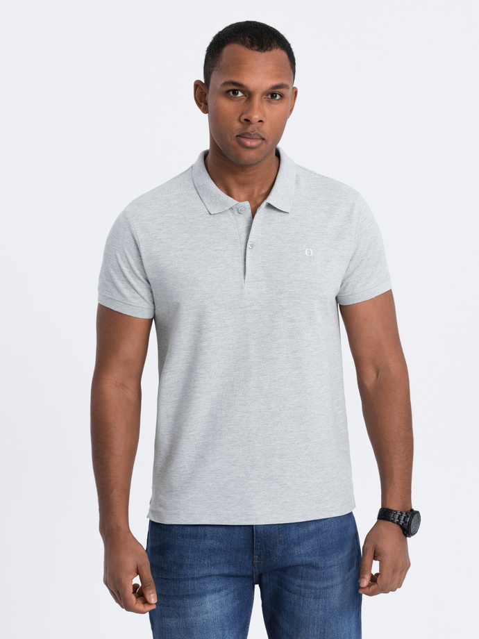Tricou polo bărbătesc din tricot piqué - gri melange V20 S1374
