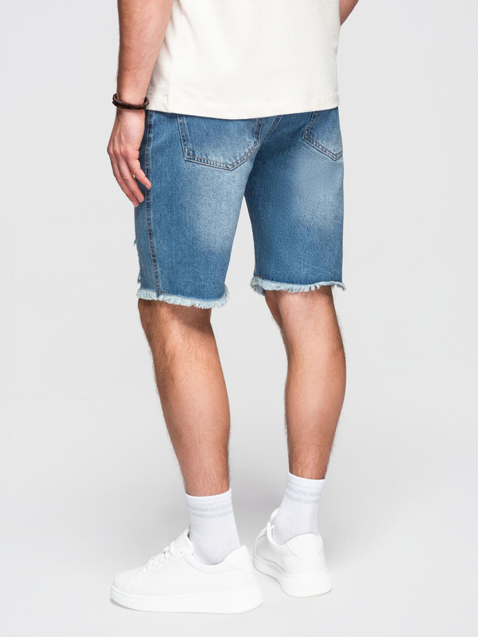 Pantaloni scurți casual pentru bărbați SLIM FIT jacquard knit - albastru marin V1 OM-SRCS-0168