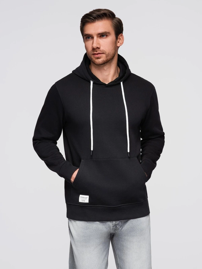 Men's BASIC kangaroo sweatshirt with hood - black V5 B1674