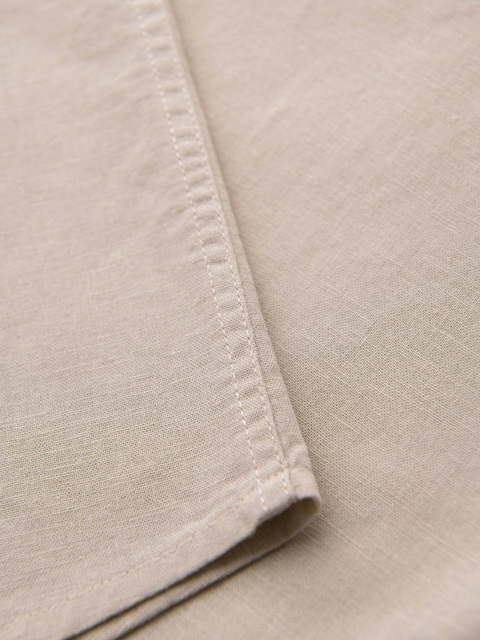 Pánská košile z bavlny a lnu s krátkým rukávem a kapsou - béžová V4 OM-SHSS-0167