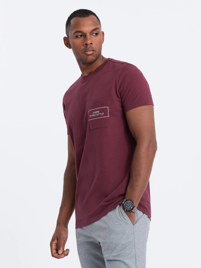 Men's cotton t-shirt with pocket print - maroon V3 S1742