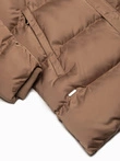 Długa zimowa kurtka męska pikowana o satynowym wykończeniu - jasnobrązowa V2 OM-JALJ-0147
