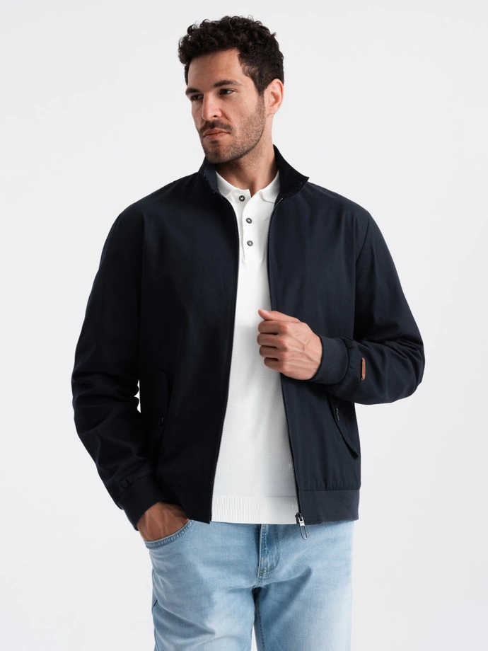 Men's quilted bagged jacket - navy blue V1 OM-JALP-0156