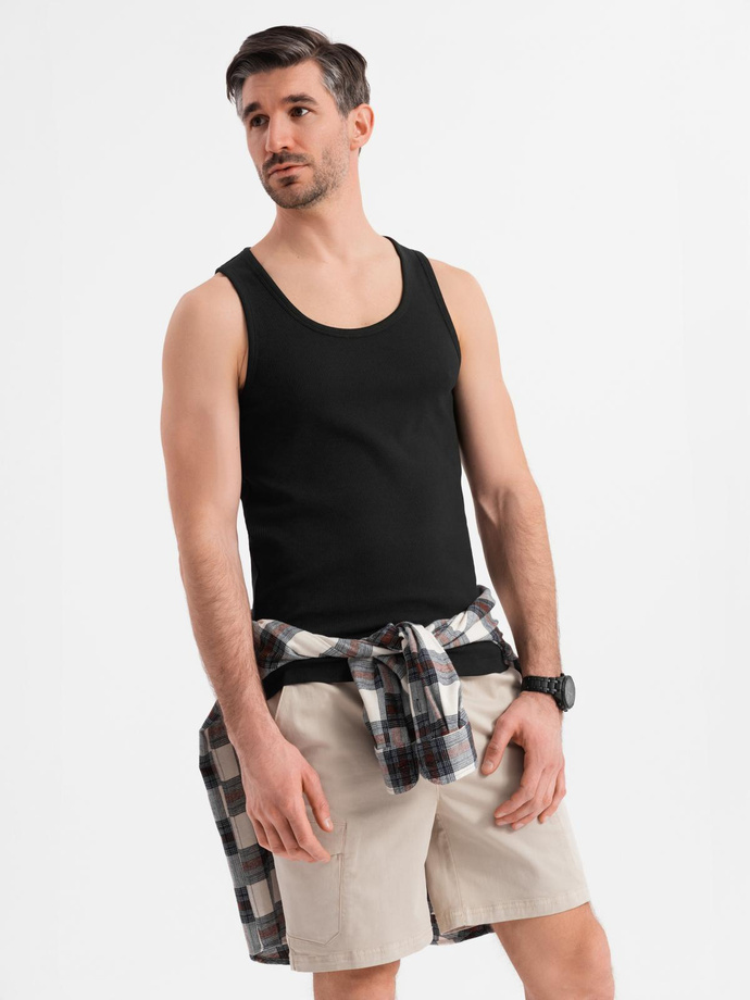 Men's cotton basic t-shirt with straps - black V3 OM-TSBT-0239