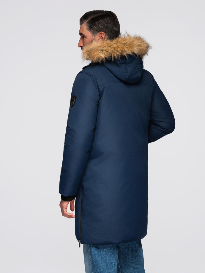 Vyriška žieminė striukė "Alaskan" su nuimamu kailiu nuo gobtuvo - tamsiai mėlyna V1 OM-JALJ-0148