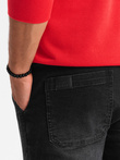 Pantalon sport din denim pentru bărbați cu cusături asimetrice - negru V3 OM-PADJ-0165