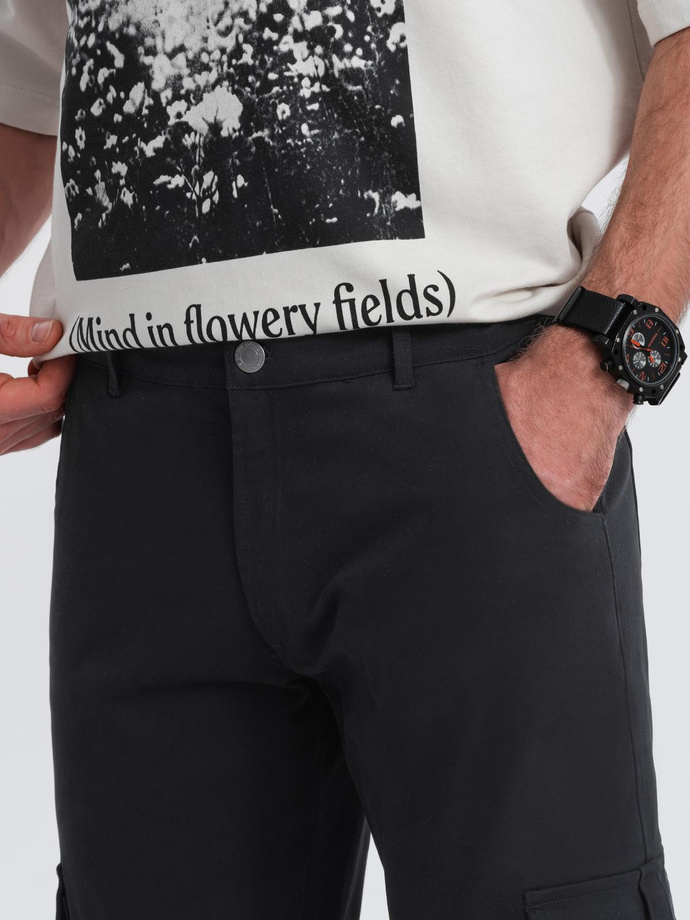 Pantaloni cargo STRAIGHT LEG pentru bărbați cu buzunare în dungi - negru V4 OM-PACG-0197