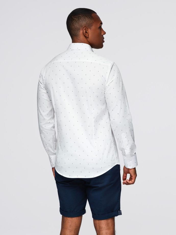 Classic men's cotton SLIM FIT shirt with anchors - white V3 OM-SHCS-0156