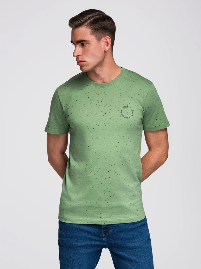Tricou din bumbac imprimat cu decolteu rotund - negru V2 OM-TSFP-0225