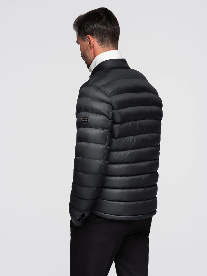 Men's quilted classic jacket with stand-up collar - black V1 OM-JALP-0261