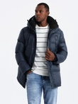 Jachetă puffer lungă pentru bărbați cu buzunare - albastru marin V3 OM-JALJ-0186