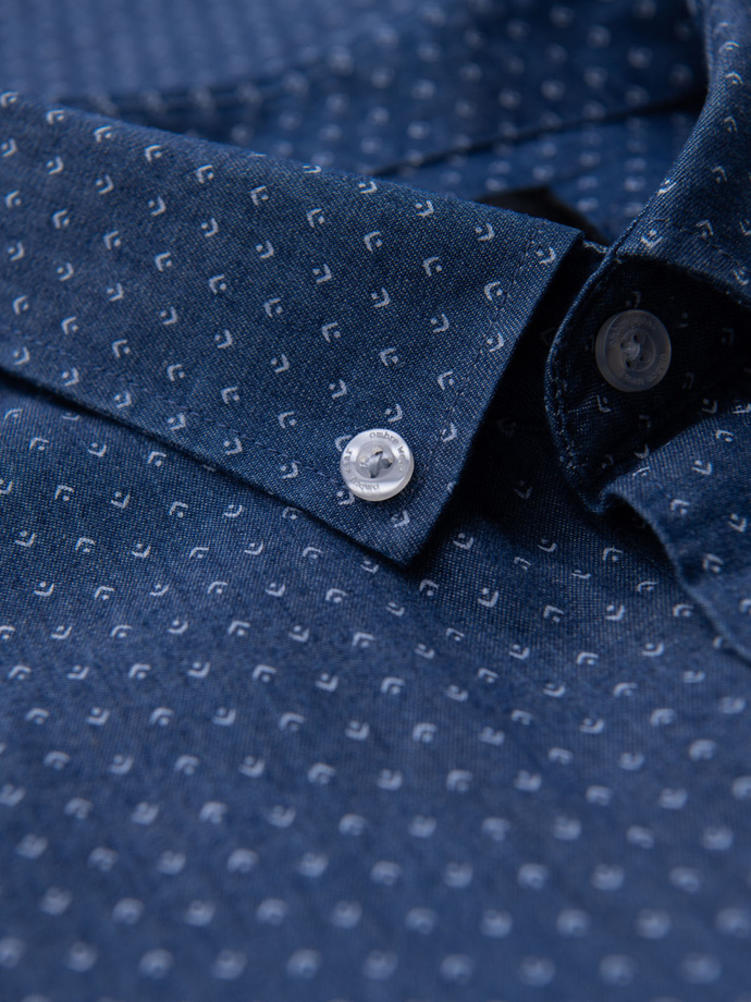 Vyriški raštuoti marškiniai su kišenėmis - mėlyni V2 OM-SHDS-0179