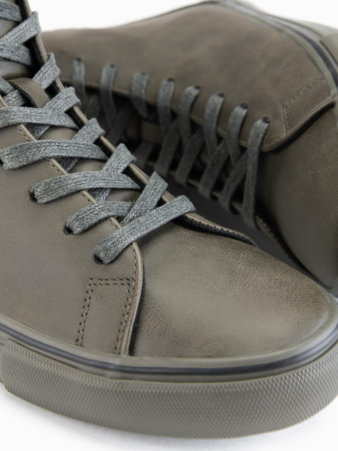 Men's high-top sneakers with matte texture and embossed logo - dark olive V2 OM-FOTH-0185