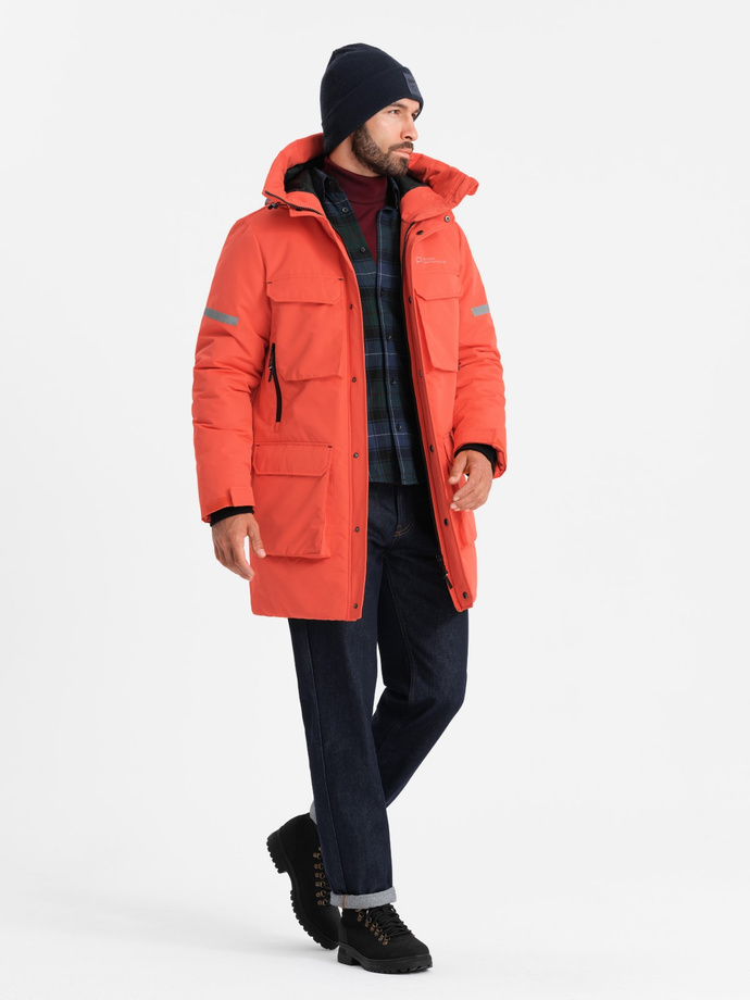 Men's long insulated jacket with reflective elements - orange V1 OM-JALJ-0169