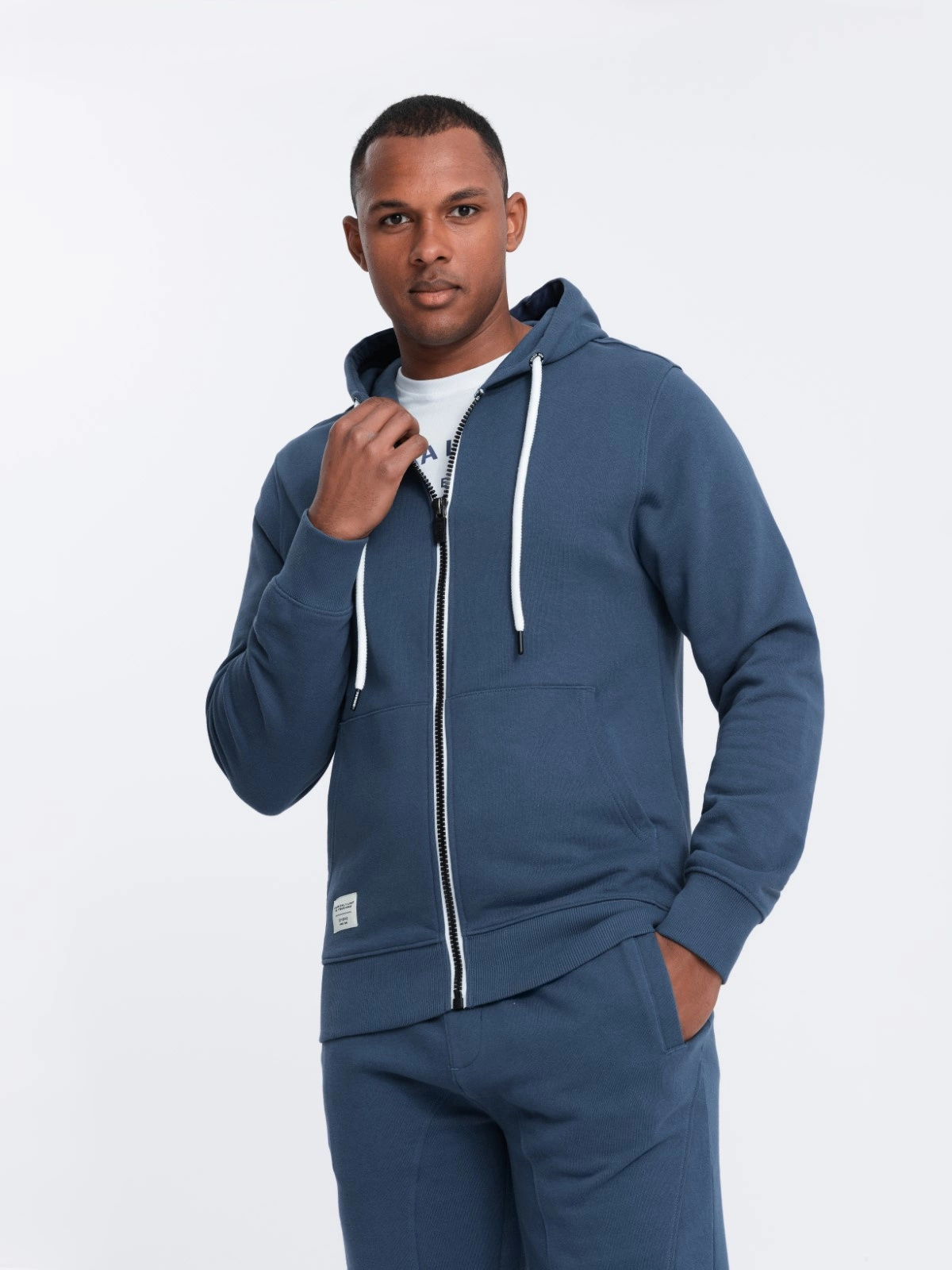 Men s tracksuit set jogger pants zip up sweatshirt dark blue V4 Z82