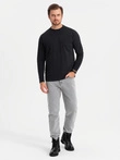 Men's LOOSE FIT cotton longsleeve with round neckline - black V1 OM-LSBC-0129