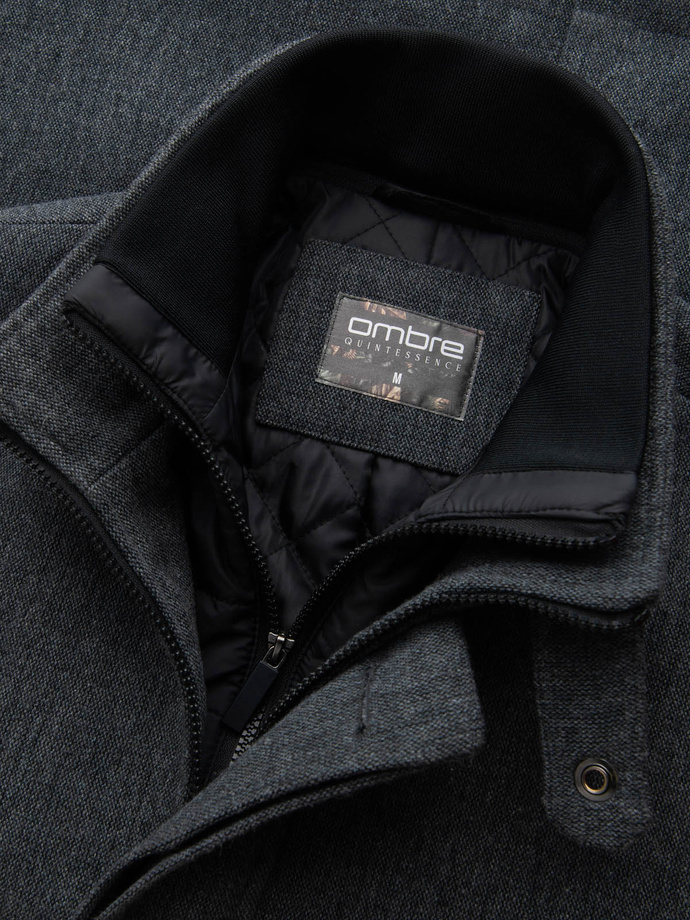 Men's winter coat with wool and quilted lining - graphite melange V1 OM-COWC-0116