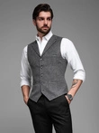 Elegant men's checkered vest with lapels - black V3 OM-BLZV-0110