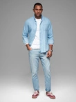 Men's patterned thin denim shirt with pocket - light blue V1 OM-SHDS-0179