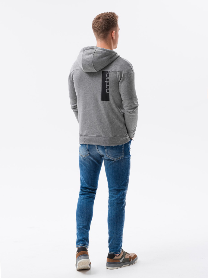 Vyriškas užsegamas džemperis su gobtuvu - pilkas melanžas B1076