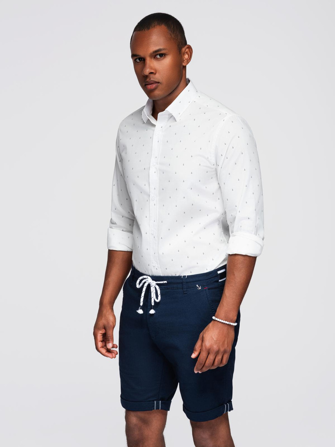 Pánská klasická bavlněná košile SLIM FIT s kotvami - bílá V3 OM-SHCS-0156