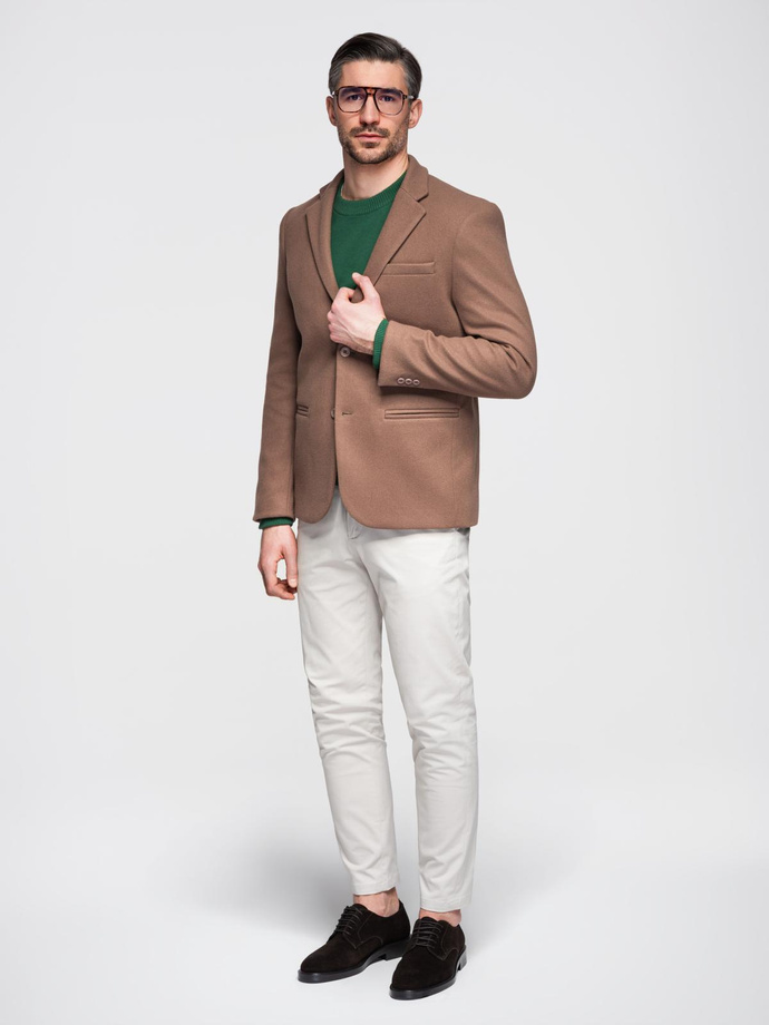 Sacou casual pentru bărbați cu nasturi decorativi la manșete - maro deschis V2 OM-BLZB-0118