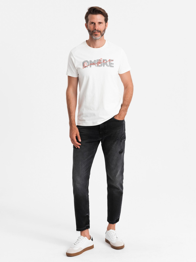 Tricou bărbătesc din bumbac cu logo dublu imprimat - alb V1 OM-TSPT-0211 