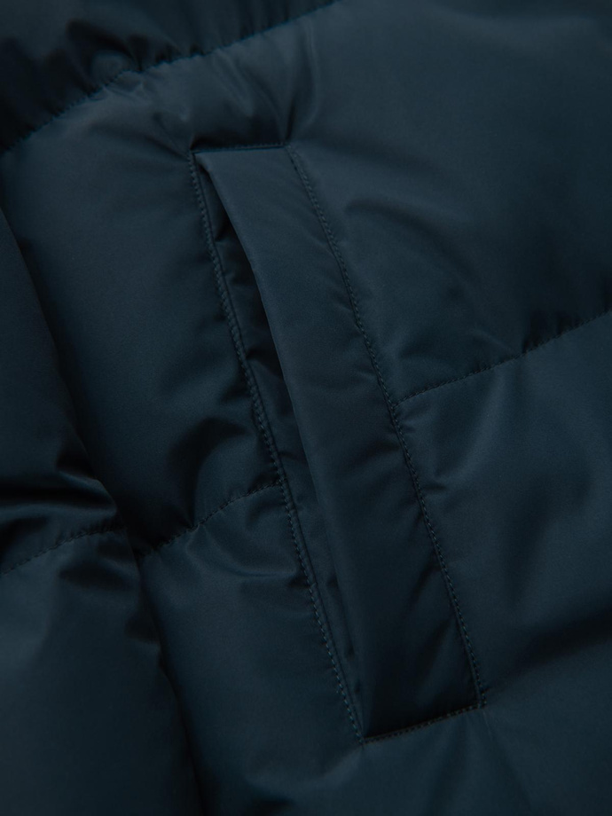 Classic men's long hooded jacket - navy blue V2 OM-JALJ-0269