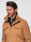 Men's lightweight jacket with pockets and high collar - brown V5 OM-JALP-0167